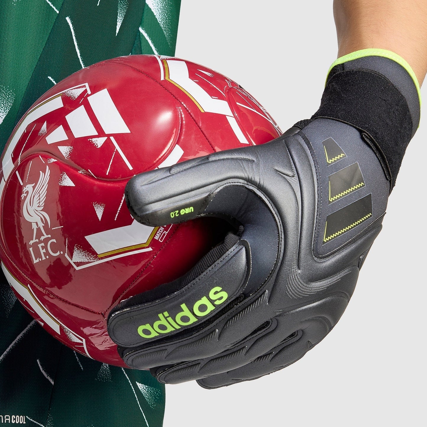 Liverpool 26/27 Goalkeeper Green Jersey - worn by model with gloves