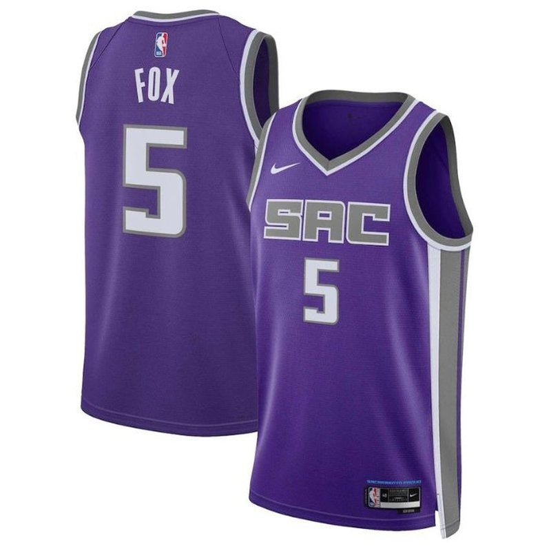 Camiseta unisex de la NBA De'Aaron Fox de los Sacramento Kings 2023 - Edición Ícono - Morada