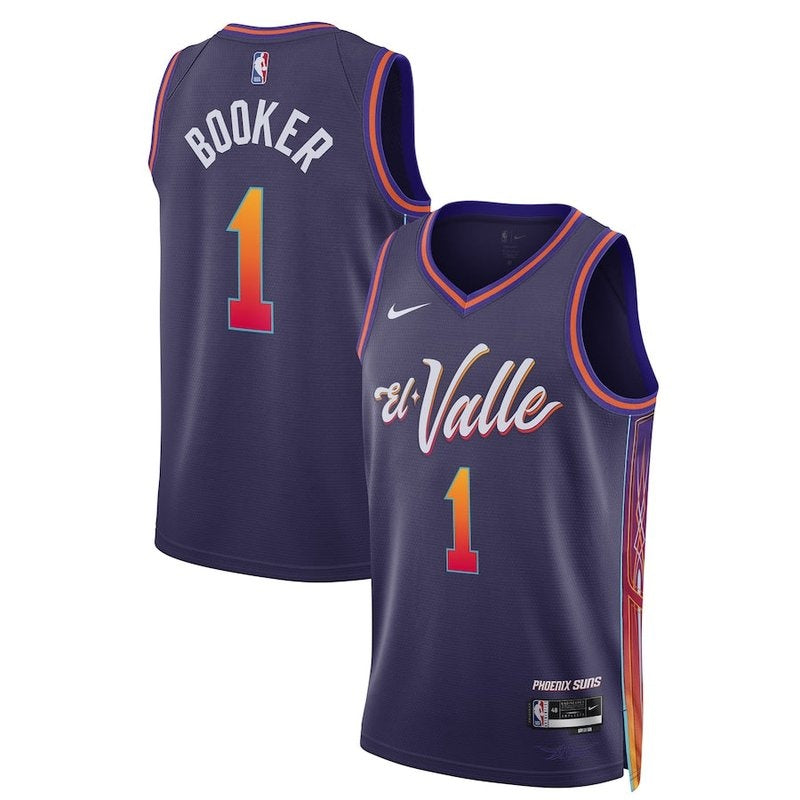 Camiseta unisex de la NBA de Devin Booker, Phoenix Suns, 23/24, morada, edición City