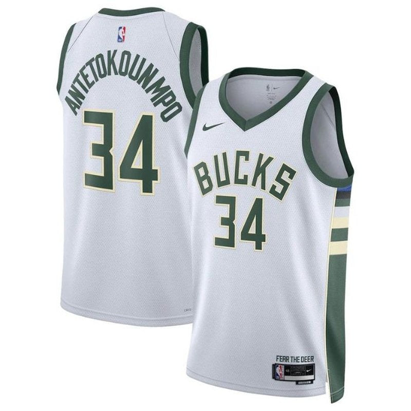 Camiseta unisex de la NBA de Giannis Antetokounmpo de los Milwaukee Bucks 2023 - Edición Asociación - Blanco