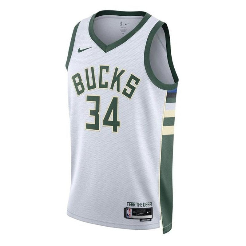 Camisa Giannis Antetokounmpo Milwaukee Bucks Unissex 2023 NBA - Edição Associação - Branca