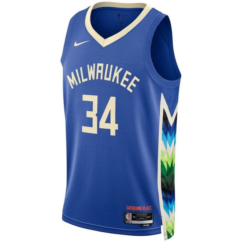 Giannis Antetokounmpo Milwaukee Bucks Camisa NBA Unissex 2023 - City Edition - Royal