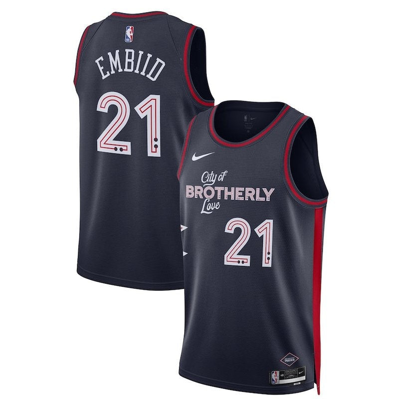 Camisa NBA Joel Embiid Philadelphia 76ers Unissex 23/24 - Azul Marinho - Edição City