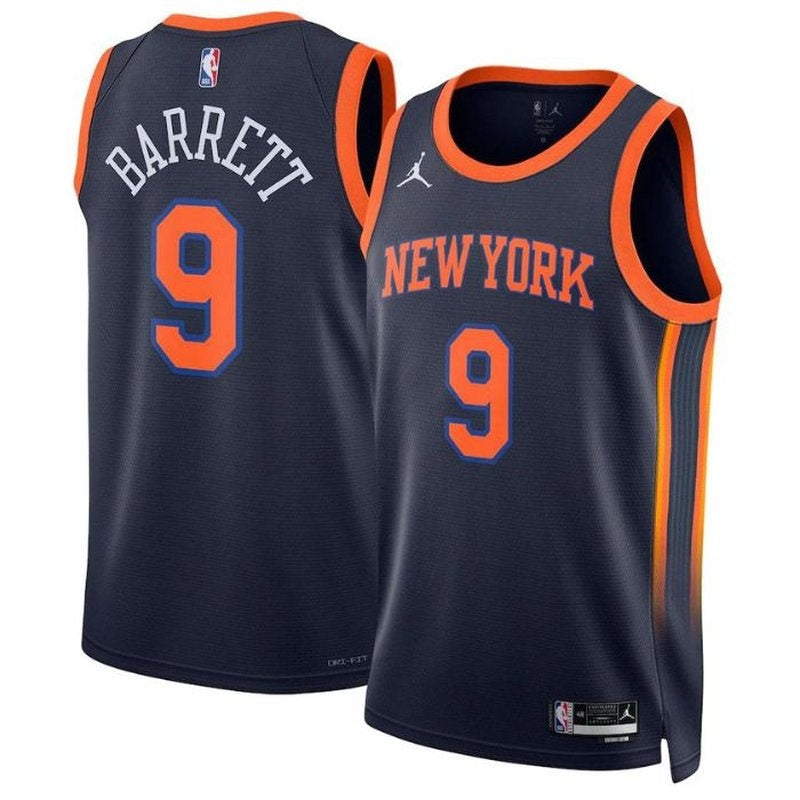 Camisa NBA RJ Barrett New York Knicks 2023 - Edição Statement - Azul-marinho