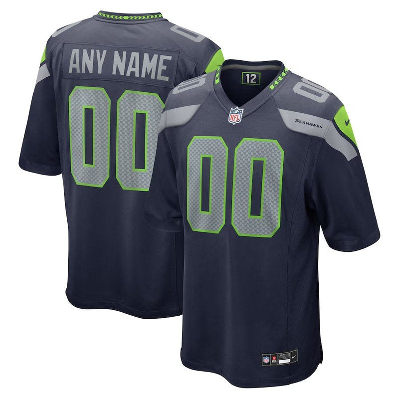 Seattle Seahawks - Camisa de jogo personalizada da NFL para faculdade - Azul-marinho