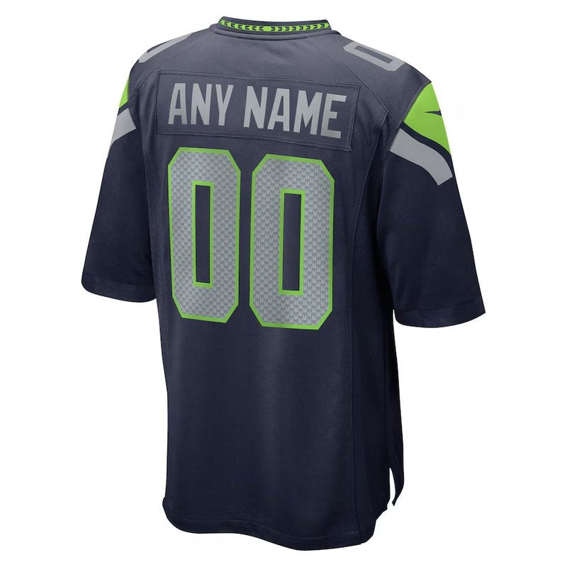 Seattle Seahawks - Camisa de jogo personalizada da NFL para faculdade - Azul-marinho