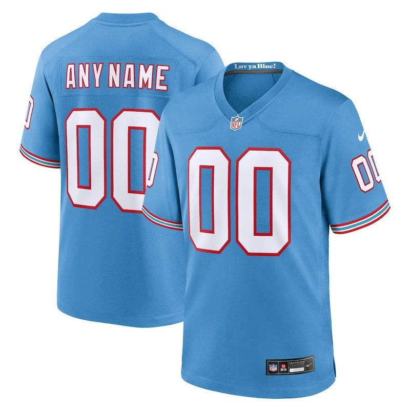 Camisa personalizada de jogo da NFL Tennessee Titans - Oilers Throwback - Azul claro