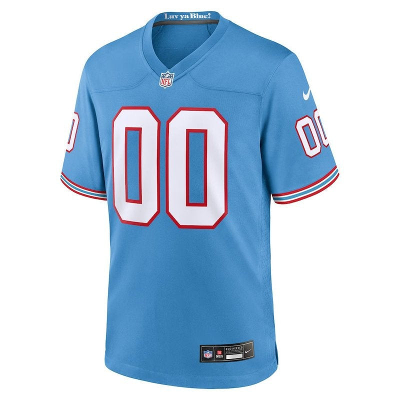 Camisa personalizada de jogo da NFL Tennessee Titans - Oilers Throwback - Azul claro