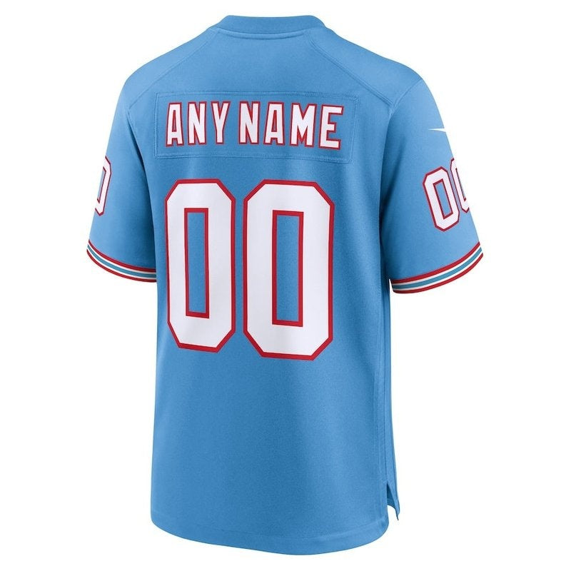 Camisa personalizada de jogo da NFL Tennessee Titans - Oilers Throwback - Azul claro