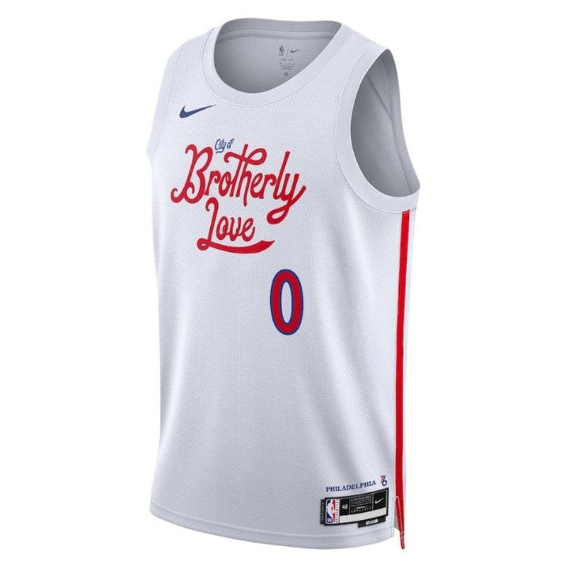 Camiseta unisex de la NBA de Tyrese Maxey de los Philadelphia 76ers 2023 - Edición Ciudad - Blanco