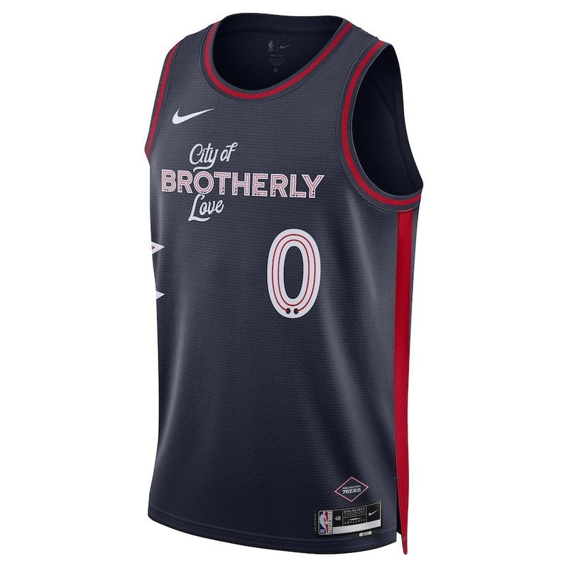 Camisa NBA Tyrese Maxey Philadelphia 76ers Unissex 23/24 - Azul Marinho - Edição City