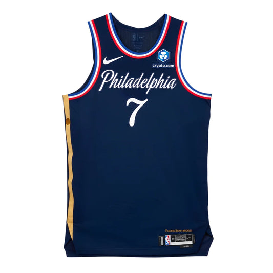Camiseta unisex de la NBA de Tyrese Maxey, Philadelphia 76ers, 23/24, azul marino, edición City