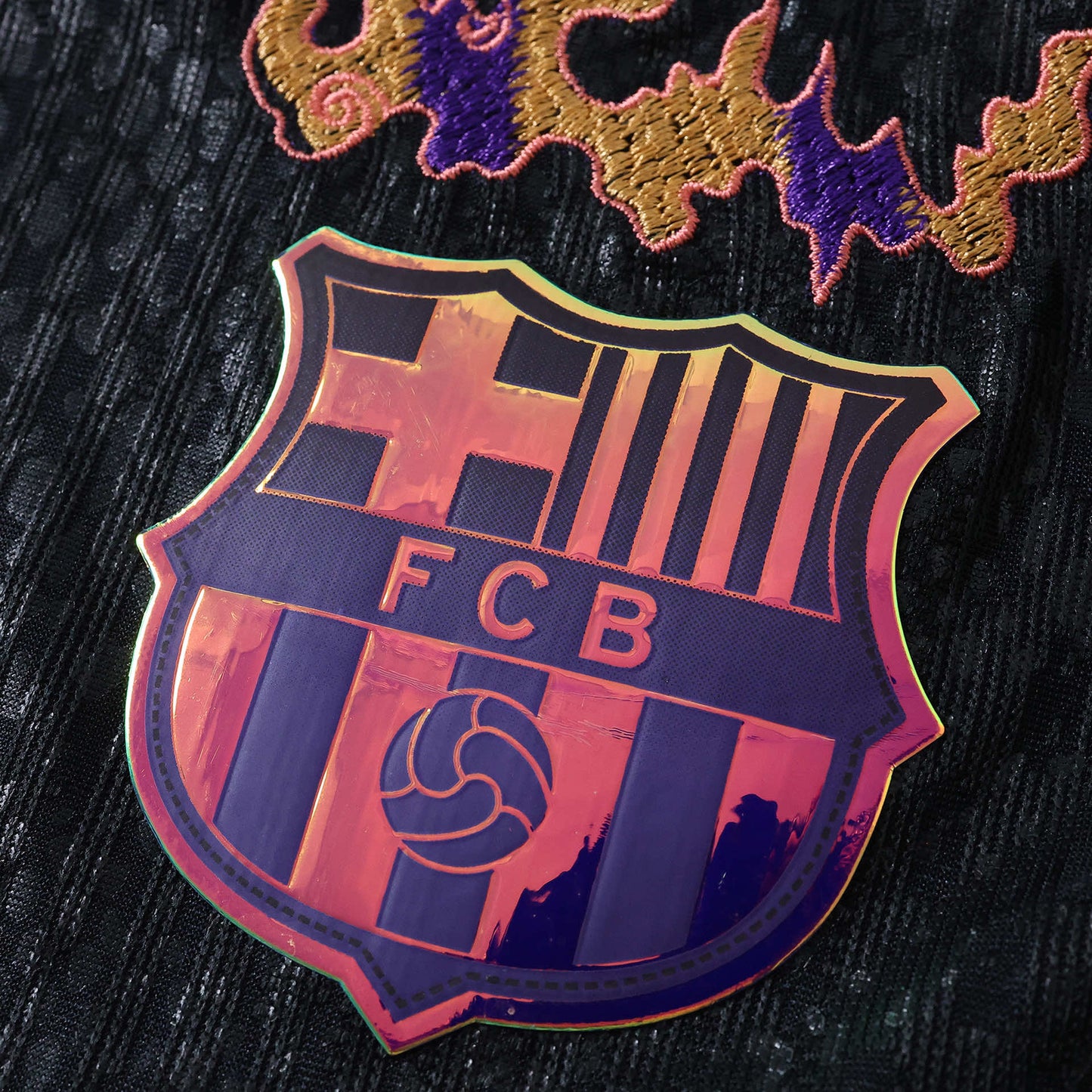 Barcelona 26/27 Away Embroidered Player Jersey - crest and flame embroidery detail