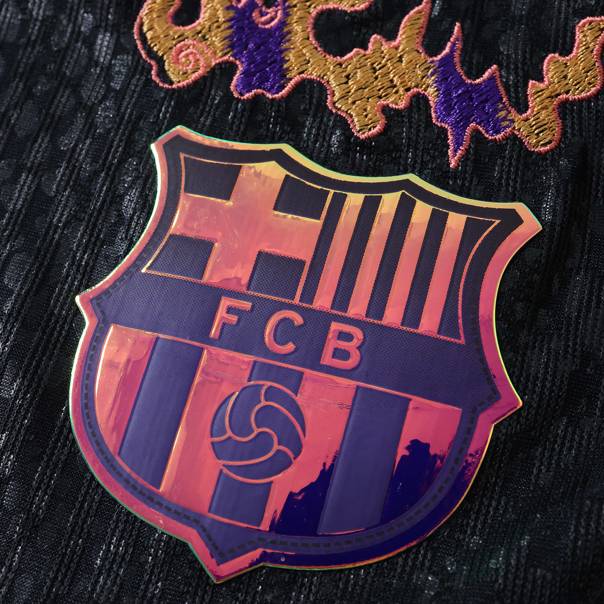 Barcelona 26/27 Away Embroidered Player Jersey - crest and flame embroidery detail