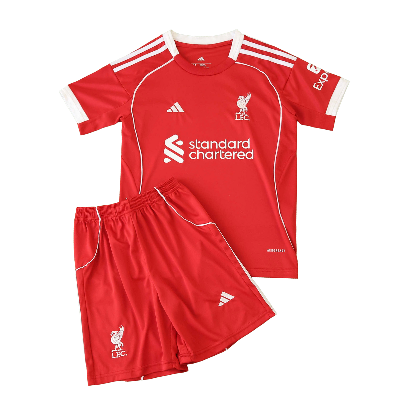 Liverpool 25/26 Home Kids Kit - shirt and shorts front