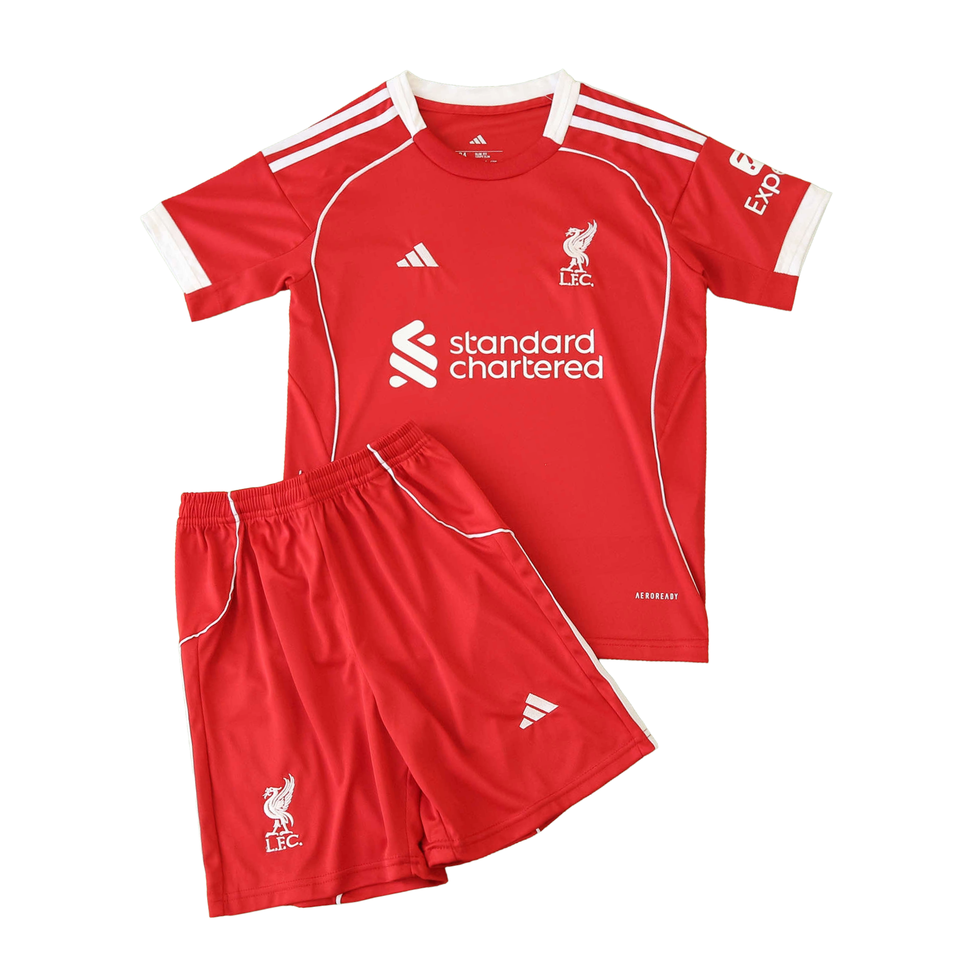 Liverpool 25/26 Home Kids Kit - shirt and shorts front