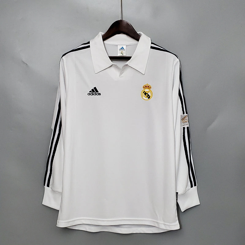 Imagem do produto Camisa Real Madrid Titular 2002 - Versão Retro Manga Comprida com entrega para brasileiros no Reino Unido