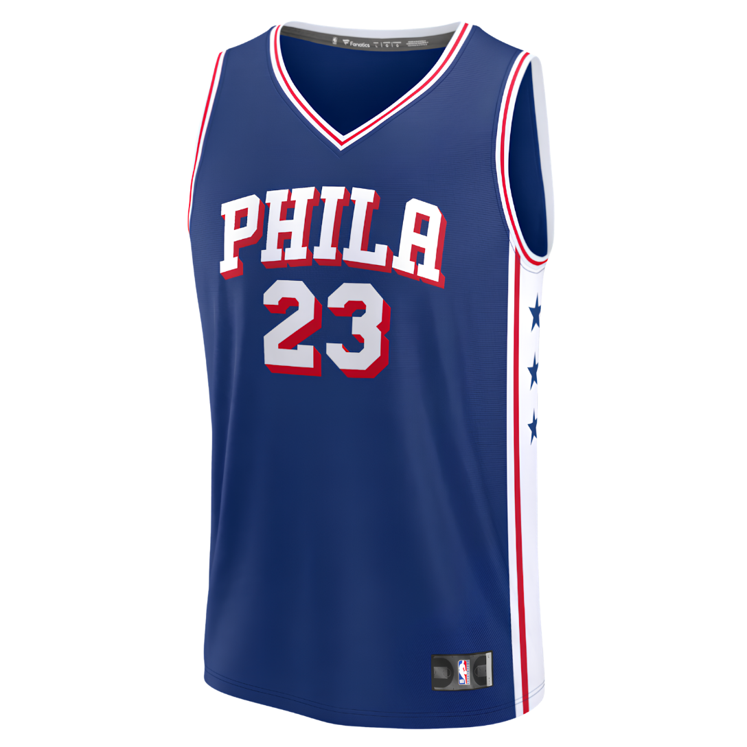 Camisa NBA Tyrese Maxey Philadelphia 76ers Unissex 23/24 - Azul Marinho - Edição City 