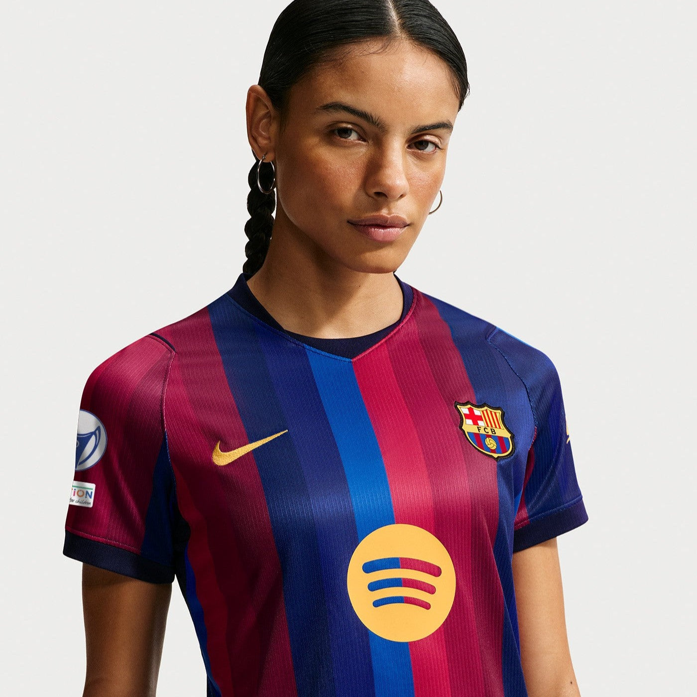 Barcelona 26/27 Home Women's Jersey - worn by model close-up
