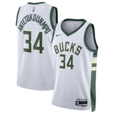 Camiseta unisex de la NBA de Giannis Antetokounmpo de los Milwaukee Bucks 2023 - Edición Asociación - Blanco