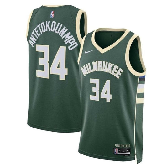 Camisa Giannis Antetokounmpo Milwaukee Bucks NBA Unissex 2023 - Edição Ícone - Verde Caçador 