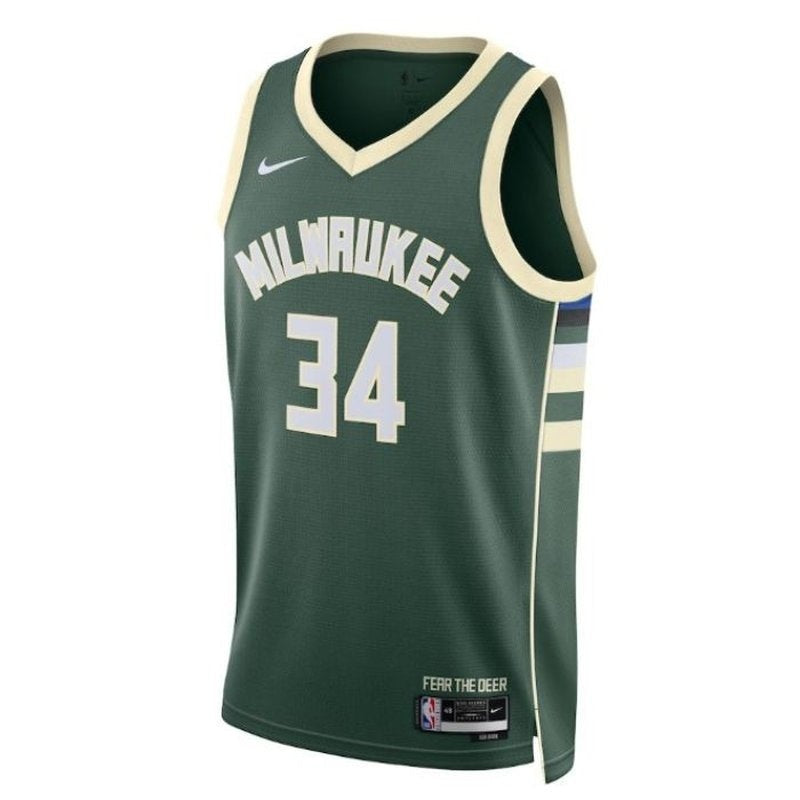 Camisa Giannis Antetokounmpo Milwaukee Bucks NBA Unissex 2023 - Edição Ícone - Verde Caçador 