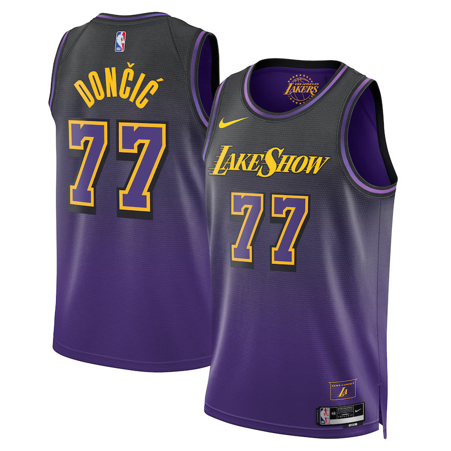 Luka Dončić - Camisa Los Angeles Lakers City Edition 2024 da NBA - Roxa - Unissex
