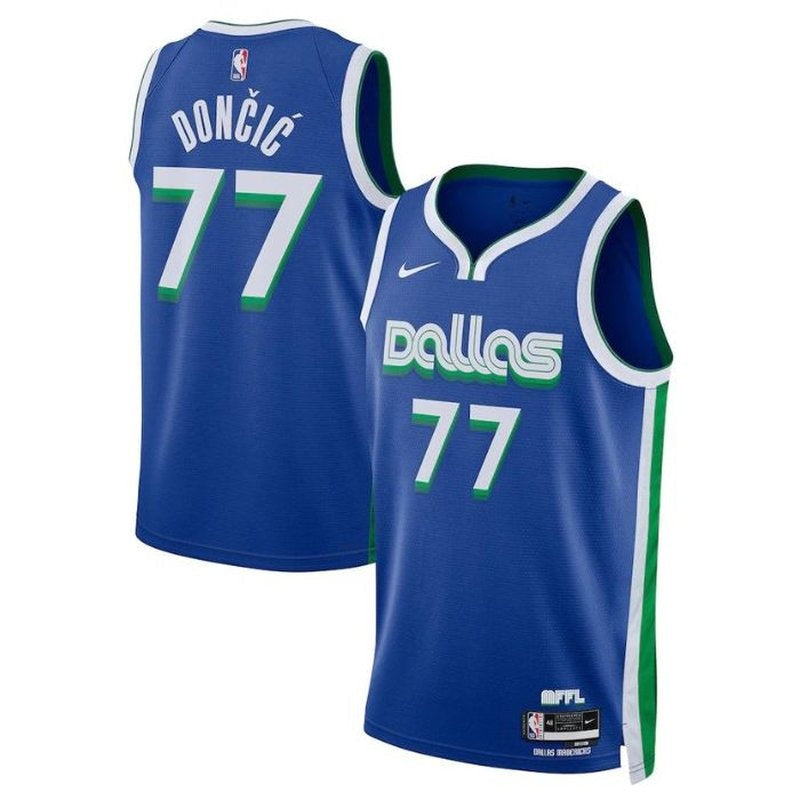 Luka Dončić - Camisa NBA Unissex 2023 do Dallas Mavericks - City Edition - Azul 