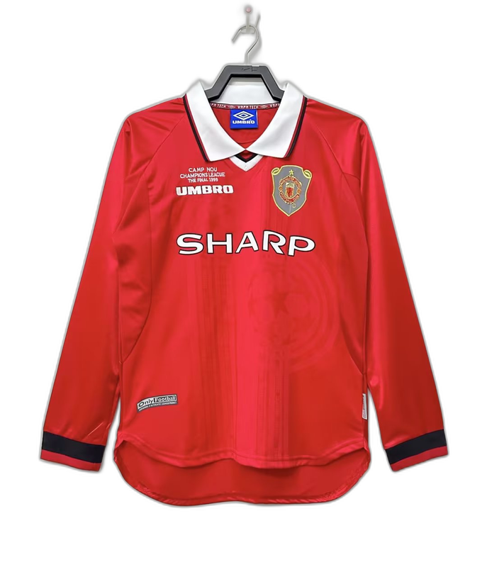Camisa Manchester United 99/00 I Home - Versão retrô de manga comprida