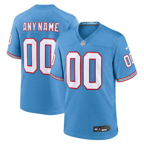 Camisa personalizada de jogo da NFL Tennessee Titans - Oilers Throwback - Azul claro 