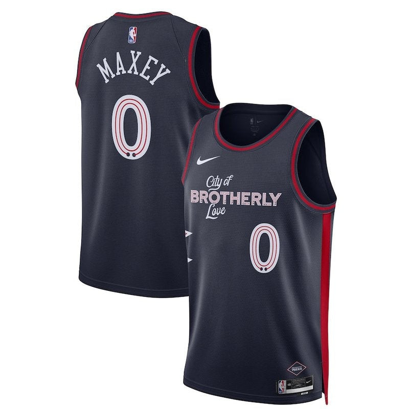 Camisa NBA Tyrese Maxey Philadelphia 76ers Unissex 23/24 - Azul Marinho - Edição City 